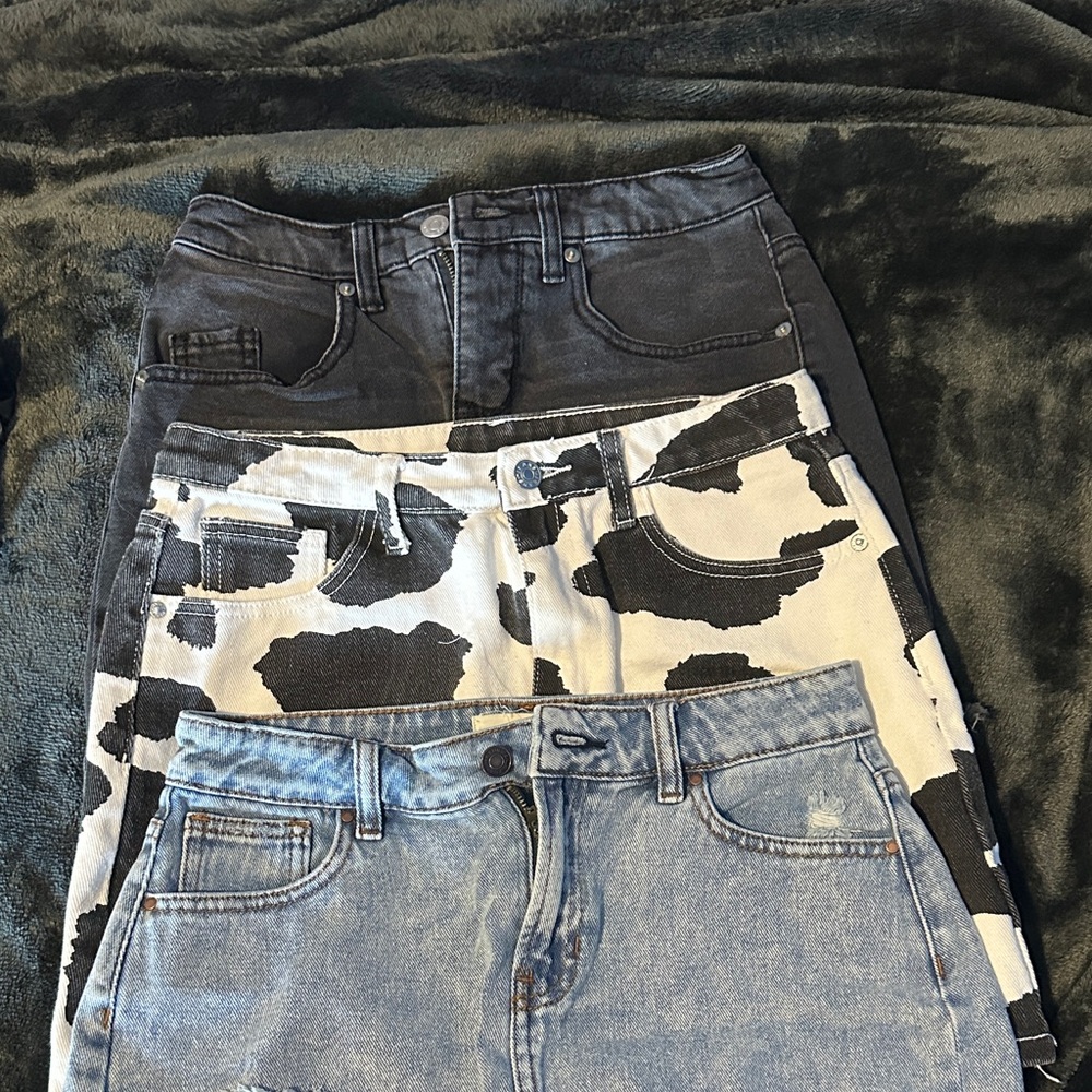 Stylish Denim and Cow Print Jean Skirts Set